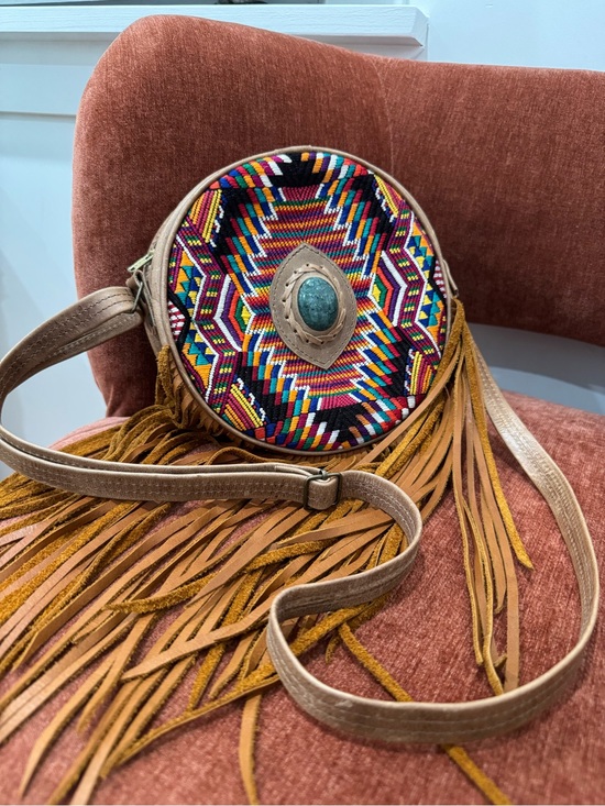 Hand Crafted Handbags - [SOLD] Handmade Guatemalan Leather Fringe Crossbody Bag w/ Embroidery Green Jade